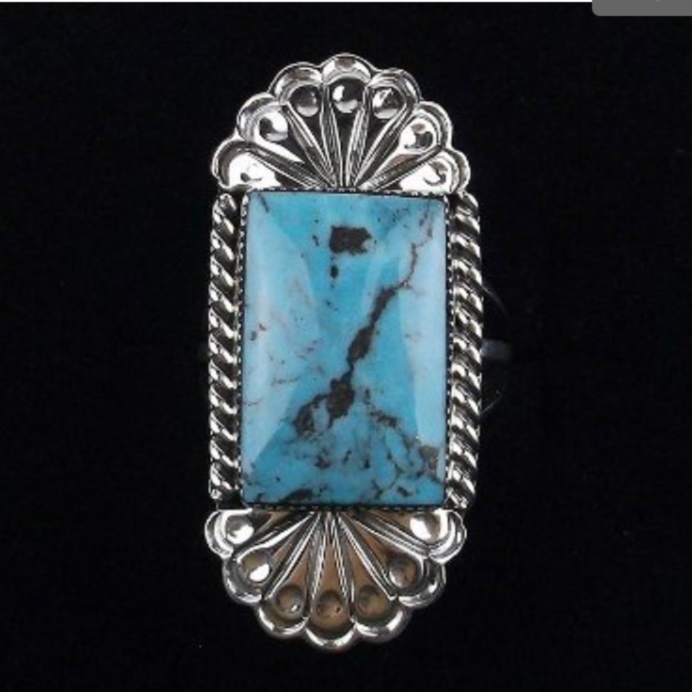 New Navajo Sheena Jack Big Sterling Silver Turquoise Ring size 8